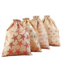 Christmas Gift Bag, Linen, Rectangle, hot stamping, Christmas Design 