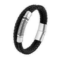 316 L Edelstahl Armband, mit PU Leder, poliert, verschiedene Größen vorhanden & für den Menschen, schwarz, Länge:ca. 8.26 ZollInch, verkauft von PC