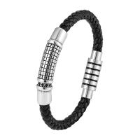 316 L Edelstahl Armband, mit PU Leder, poliert, verschiedene Stile für Wahl & für den Menschen, schwarz, Länge:ca. 8.26 ZollInch, verkauft von PC