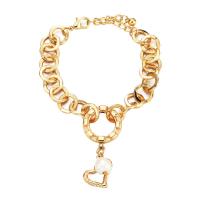 pulseras de perlas de aleación de zinc, con Perlas de plástico ABS, chapado en color dorado, Joyería & para mujer, dorado, longitud:19 cm, Vendido por KG