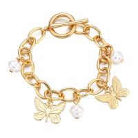 Zinc Alloy Pearl Bracelets, with ABS Plastic Pearl, Butterfly, gold color plated, fashion jewelry & for woman, golden, 22mm cm 