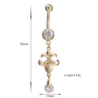 Stainless Steel Belly Ring, Brass, with Cubic Zirconia & 304 Stainless Steel, Galvanic plating, for woman 