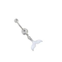Belly Ring Jewelry, Brass, with Cubic Zirconia & 304 Stainless Steel, Mermaid tail, Galvanic plating, Unisex & enamel, white 