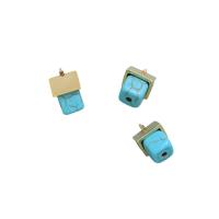 Synthetic Turquoise Pendants, Brass, with Synthetic Turquoise, House, gold color plated, DIY 
