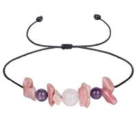 Gemstone Chip Bracelets, Wax Cord, with Gemstone, Flat Round, handmade, fashion jewelry & adjustable & for woman, pink cm 