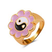 Enamel Zinc Alloy Finger Ring, Flower, KC gold color plated, ying yang & for woman, 18mm 