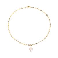 Freshwater Pearl Brass Necklace, with Freshwater Pearl, 18K gold plated, for woman Approx 22.04 Inch 