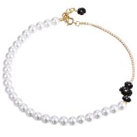 Collar de perlas de plástico, metal, con Perlas plásticas, con 1.18 inch extender cadena, chapado en color dorado, micro arcilla de zirconia cúbica & para mujer, longitud:aproximado 14.17 Inch, Vendido por UD