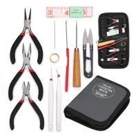 Tool Set, Zinc Alloy, Ring gauge & Tapeline & awl & plier & portable bag​ & scissors​ & tweezers, with Plastic mixed colors 