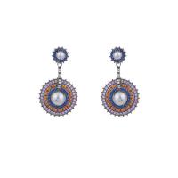 Cubic Zirconia Micro Pave Brass Earring, with Plastic Pearl, Flat Round, plated, fashion jewelry & micro pave cubic zirconia & for woman 