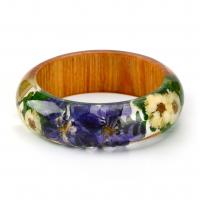 Resin Bangle, with Dried Flower & Wood, Donut, epoxy gel, Unisex, mixed colors, 23mm, Inner Approx 63mm 