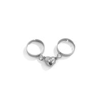 Couple Finger Rings, Zinc Alloy, Heart, silver color plated, Adjustable & Unisex & with magnetic 17mm 