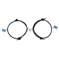 Couple Bracelet, Polyester Cord, with Zinc Alloy, Butterfly, silver color plated, Unisex & with magnetic & adjustable & enamel 