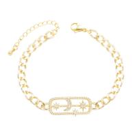 Cubic Zirconia Micro Pave Brass Bracelet, gold color plated & micro pave cubic zirconia & for woman, gold, 230mm 