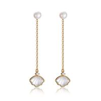 Sterling Silver Pearl Drop Earring, 925 Sterling Silver, with White Shell & Freshwater Pearl, Shell, plated, fashion jewelry & for woman 42mm 
