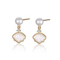 Sterling Silver Pearl Drop Earring, 925 Sterling Silver, with White Shell & Freshwater Pearl, Shell, plated, fashion jewelry & for woman 