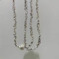 Collar de perlas de plástico, aleación de zinc, con Perlas plásticas, con 2.75inch extender cadena, chapado en color de plata, Estilo coreano & para mujer, más colores para la opción, longitud:aproximado 16.9 Inch, Vendido por UD