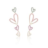 Cubic Zirconia Micro Pave Brass Earring, Heart, gold color plated, fashion jewelry & micro pave cubic zirconia & for woman & hollow, multi-colored 