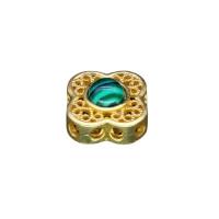 Zinc Alloy Spacer Beads, with Malachite, Four Leaf Clover, sang gold plated, DIY, green 