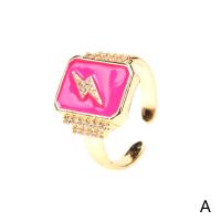 Cubic Zirconia Micro Pave Brass Finger Ring, with Cubic Zirconia, Rectangle, gold color plated, Adjustable & for woman & enamel Inner Approx 20mm 
