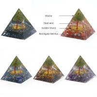 Resin Pyramid Decoration, with Gemstone & Tiger Tail Wire, Pyramidal, for home and office 