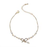 Zinc Alloy Pearl Bracelets, with Plastic Pearl, Bowknot, plated, for woman .87 Inch 