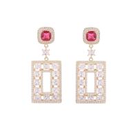 Cubic Zirconia Micro Pave Brass Earring, Rectangle, gold color plated, fashion jewelry & micro pave cubic zirconia & for woman 