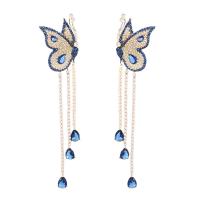 Fashion Fringe Earrings, Brass, Butterfly, gold color plated, fashion jewelry & micro pave cubic zirconia & for woman, dark blue 