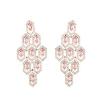 Cubic Zirconia Micro Pave Brass Earring, Rhombus, gold color plated, fashion jewelry & micro pave cubic zirconia & for woman, pink 