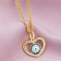 Evil Eye Jewelry Necklace, Brass, gold color plated & micro pave cubic zirconia & for woman & enamel, gold, 500mm 