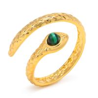Gemstone Stainless Steel Finger Ring, 304 Stainless Steel, with Malachite, Snake, Vacuum Ion Plating, fashion jewelry & for woman, golden, 12mm 