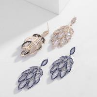 Cubic Zirconia Micro Pave Brass Earring, Leaf, plated, fashion jewelry & micro pave cubic zirconia & for woman 