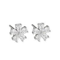 Cubic Zirconia Micro Pave Sterling Silver Earring, 925 Sterling Silver, Flower, silver color plated, micro pave cubic zirconia & for woman, silver color, 6mm 