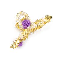 Hair Claw Clips, Zinc Alloy, with Plastic Pearl, gold color plated, fashion jewelry & for woman & with rhinestone, 110mm 