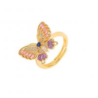 Rhinestone Zinc Alloy Finger Ring, Butterfly, fashion jewelry & for woman & with rhinestone, multi-colored 