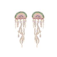 Fashion Fringe Earrings, Brass, real gold plated, fashion jewelry & micro pave cubic zirconia & for woman, multi-colored 