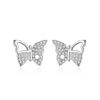 Cubic Zirconia Micro Pave Sterling Silver Earring, 925 Sterling Silver, Butterfly, plated, micro pave cubic zirconia & for woman & hollow 
