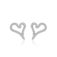 Cubic Zirconia Micro Pave Sterling Silver Earring, 925 Sterling Silver, Heart, platinum color plated, micro pave cubic zirconia & for woman & hollow 