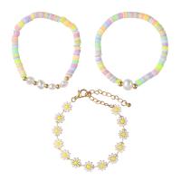 aleación de zinc Pulsera, con Perlas de plástico ABS & Arcilla polimero, tres piezas & Joyería & para mujer, multicolor, Vendido por Set