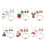 Zinc Alloy Jewelry Set, finger ring & bracelet & earring & necklace, gold color plated, 4 pieces & Christmas Design & for woman & enamel Approx 60 cm, Approx 18 cm 