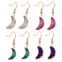 Ice Quartz Agate Drop Earring, with Brass, Moon, gold color plated, druzy style & for woman 20-21mmx6-7mm 