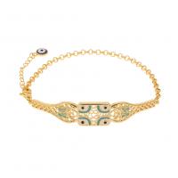 Evil Eye Bracelet Bijoux, laiton, Placage de couleur d'or, styles différents pour le choix & pour femme & émail, Or, 220mm, Vendu par PC
