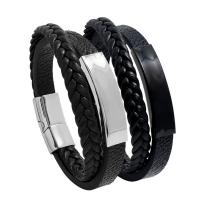 PU Leather Bracelet Set, with Titanium Steel & for man, black 
