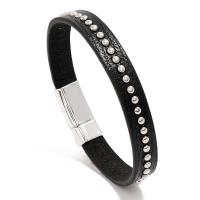 PU Leather Bracelet, with Titanium Steel, with rivet stud & for man, black, 10mm Approx 8.07 Inch 