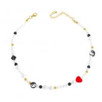 Plastic Pearl Necklace, Zinc Alloy, with ABS Plastic Pearl & Resin, gold color plated, fashion jewelry & ying yang & for woman, multi-colored cm 