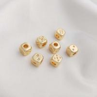 Brass Beads, Dice, real gold plated, DIY, golden, 7mm 