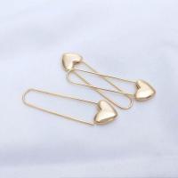 Brass Drop Earring, Heart, real gold plated, for woman, golden 