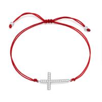 Cubic Zirconia Zinc Alloy Bracelet, Polyester Cord, with Zinc Alloy, Cross, plated, Adjustable & Unisex & micro pave cubic zirconia Approx 14-28 cm 
