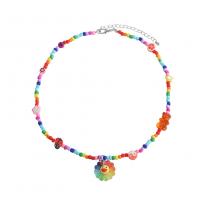 Glass Zinc Alloy Necklace, with Seedbead & Resin, fashion jewelry & for woman, multi-colored, 22mm .5-54 cm 