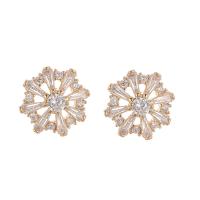 Cubic Zirconia Micro Pave Brass Earring, with Cubic Zirconia, Snowflake, plated, for woman & hollow 